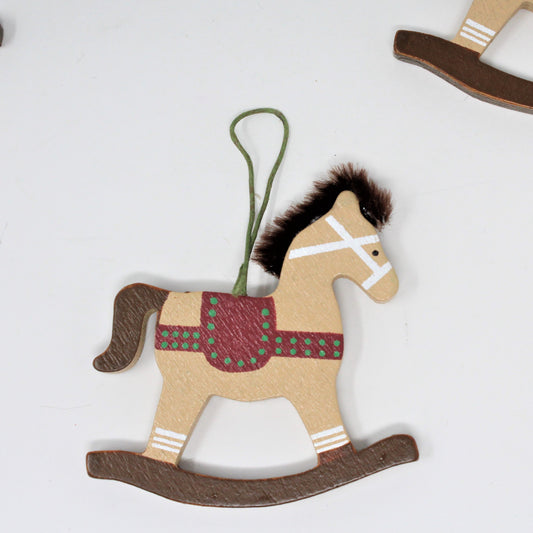 Ornaments, Mini Wooden Christmas Rocking Horses, Vintage, Set of 6