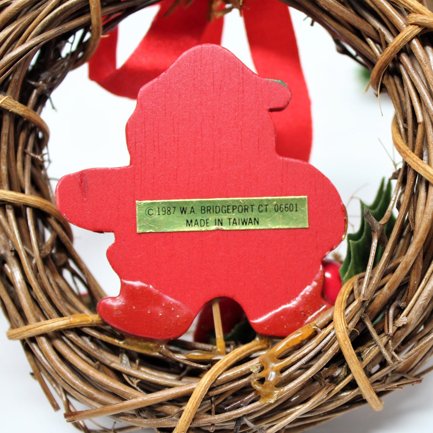 Ornaments, Santa & Teddy Bear Wreaths, Natural Grapevine, Set of 3, Vintage Christmas