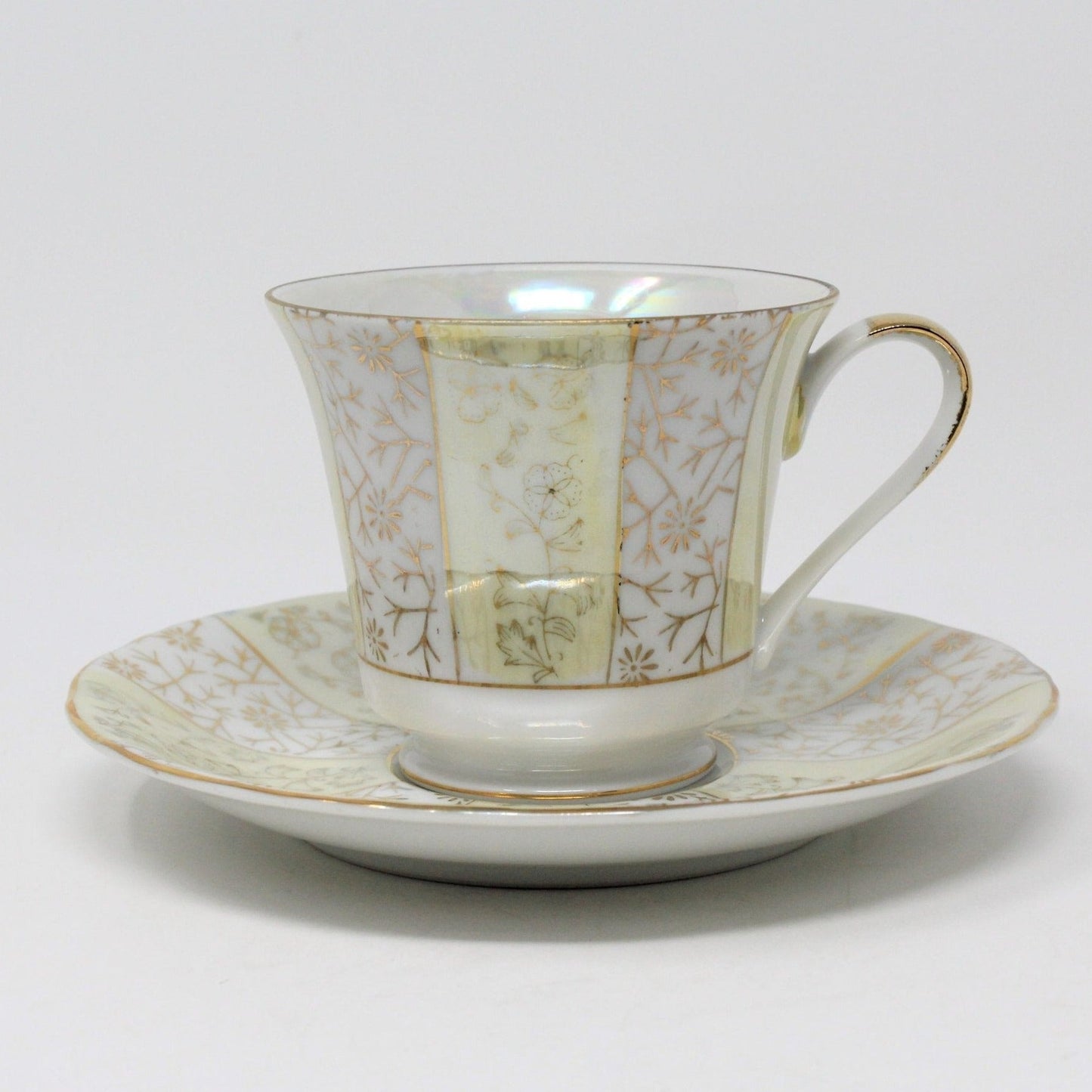 Teacup and Saucer, Napcoware, Iridescent, Yellow, Vintage