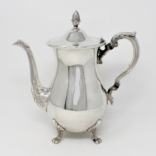 Coffee Pot, Poole Silver, Bristol Silverplate, Footed, Ornate Handle & Spout, Vintage
