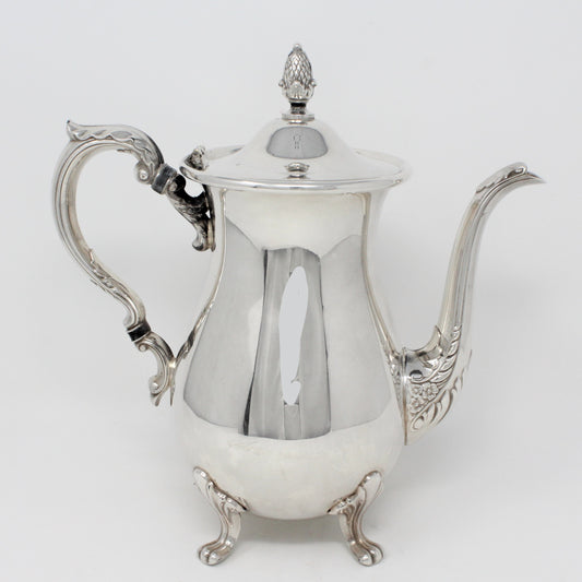 Coffee Pot, Poole Silver, Bristol Silverplate, Footed, Ornate Handle & Spout, Vintage