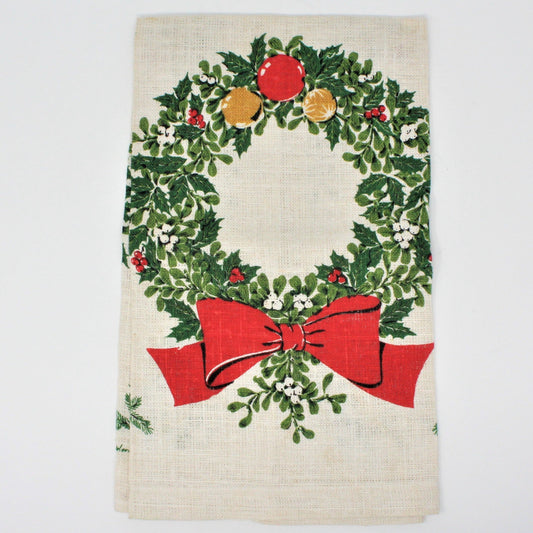 Tea Towel, Kay Dee, Christmas Wreath, Vintage Linen Towel