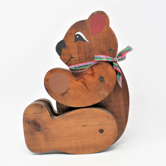 Teddy Bear, Wooden Toy, Hand Made Wood, Movable / Posable, Vintage
