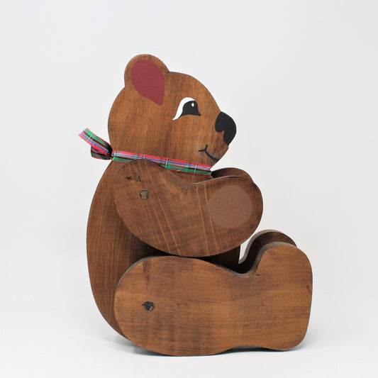 Teddy Bear, Wooden Toy, Hand Made Wood, Movable / Posable, Vintage