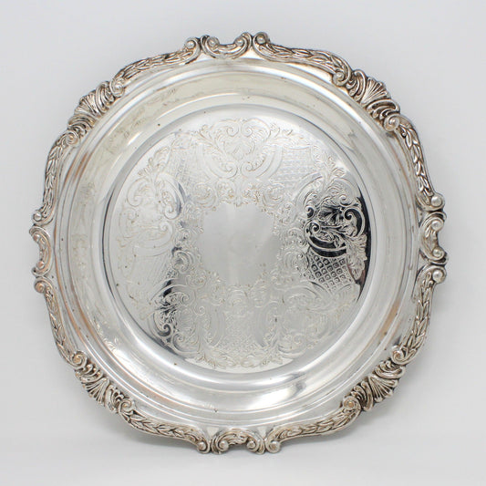 Vintage Pie Tray / Server, Silverplated Footed Casserole Server, Deep Plate, Sheridan English Scroll Pattern