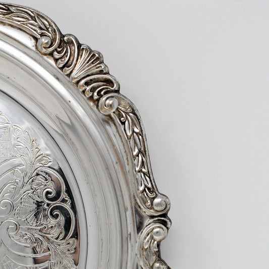 Vintage Elegant Pie or Casserole Serving Tray,  Silverplated Footed Sheridan English Scroll Pattern