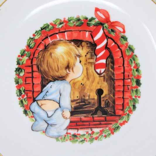 Decorative Plate, Jasco, Christmas Little Boy by Fireplace, Vintage