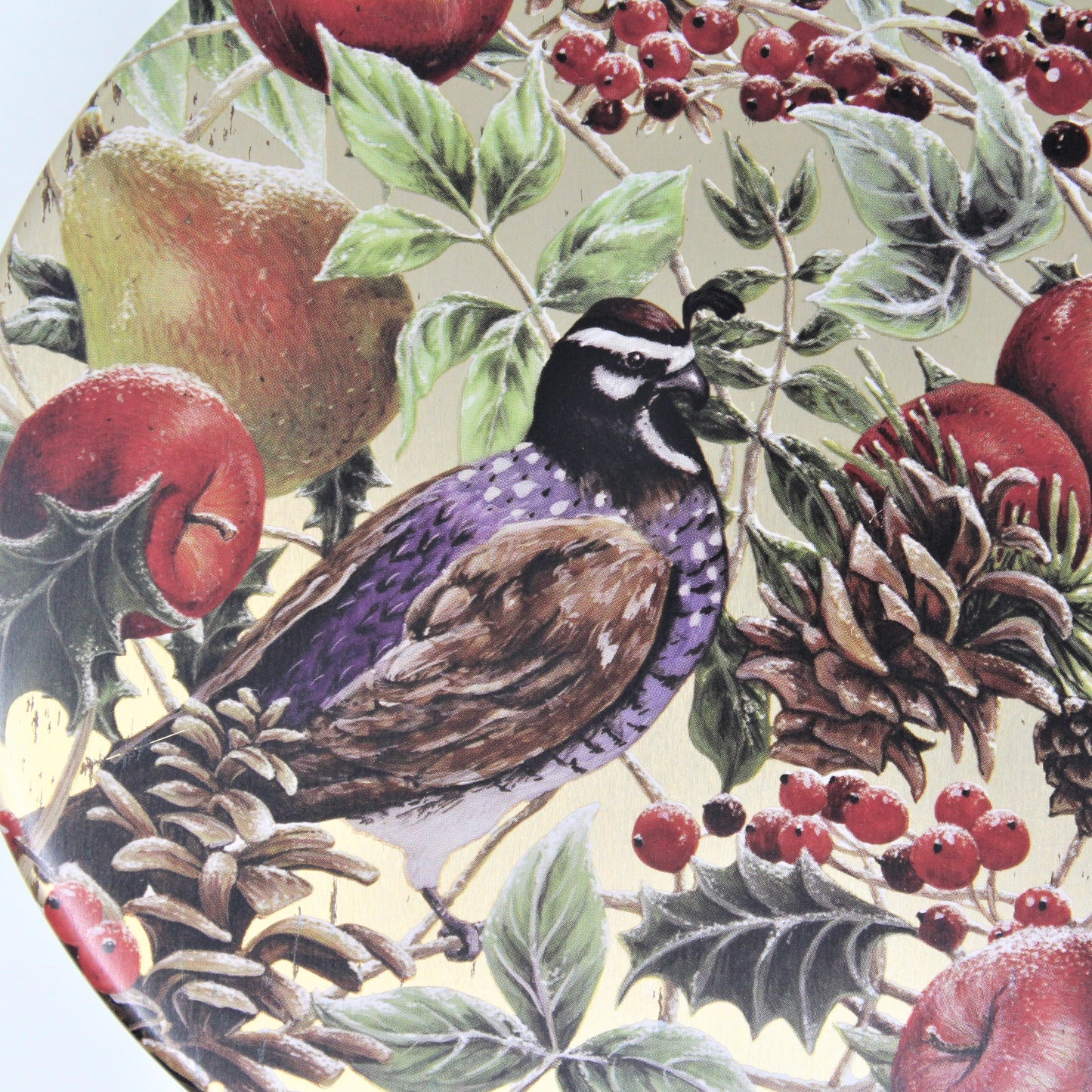 Tins, Gift Tin / Cookie Tin, Holiday Partridge on a Pear Tree, Round, Vintage