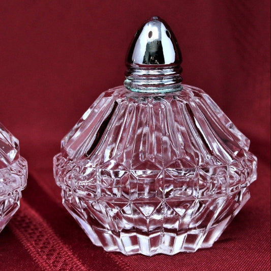 Salt and Pepper Shakers, Cut Glass Ribbed, Vintage