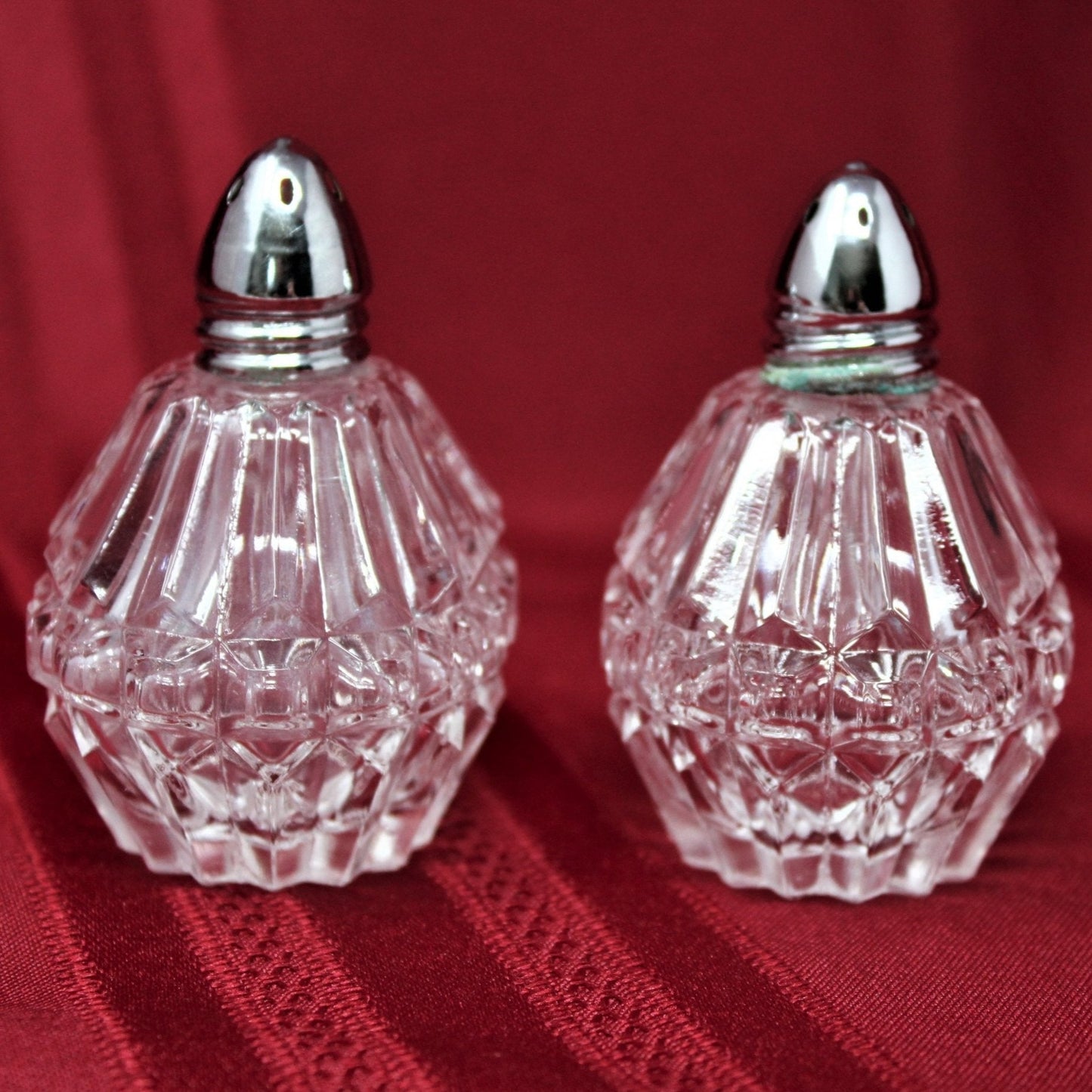 Salt and Pepper Shakers, Cut Glass Ribbed, Vintage