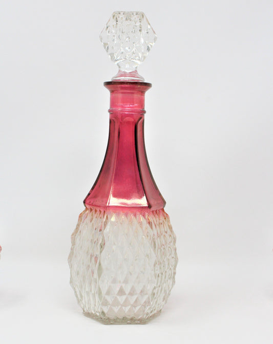 Vintage Decanter with Stopper. Indiana Glass Diamond Point Ruby