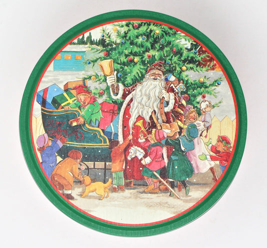 Tins, Gift Tin / Candy Tin, Wang's International, Santa with Elves & Children, Vintage