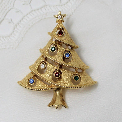 Brooch / Pin, JJ Jonette Christmas Tree, Gold Tone, Vintage