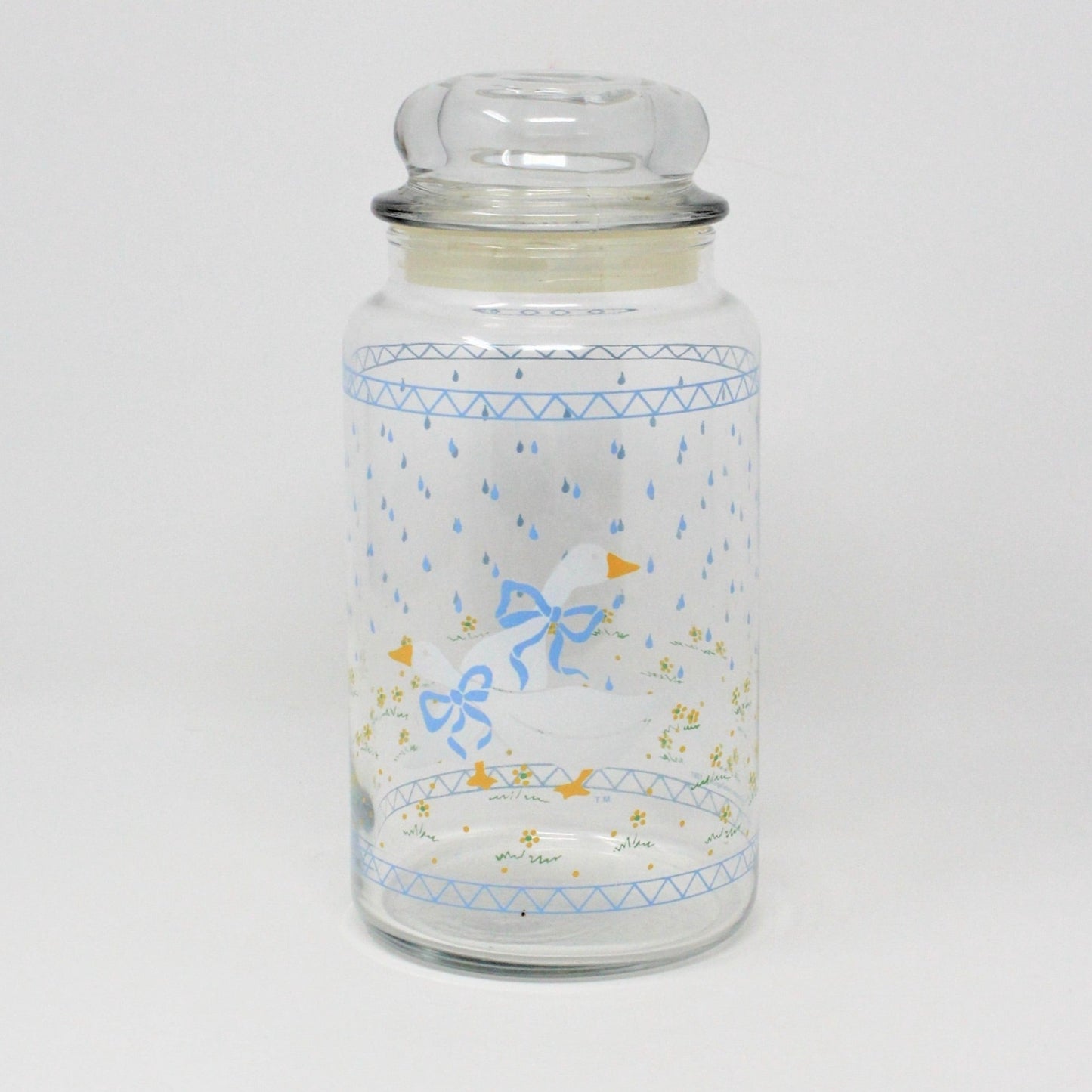 Canister, Anchor Hocking, Glass Apothecary Jar with Lid, Country Geese, Vintage