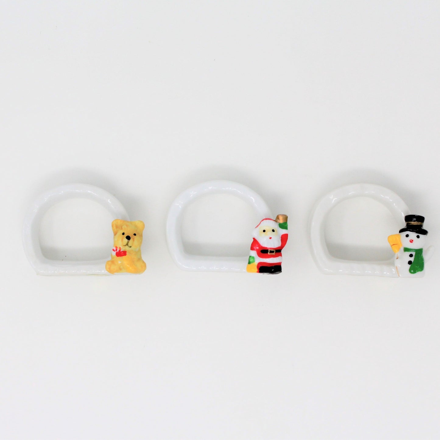 Set of 3,Christmas napkin rings: Santa, Snowman & Teddy Bear, Vintage