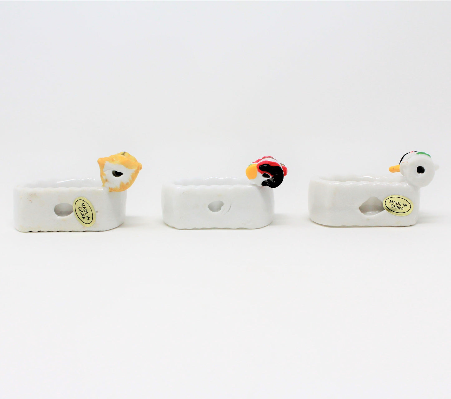 Napkin Rings, Porcelain Santa, Snowman & Teddy Bear, Set of 3, Vintage