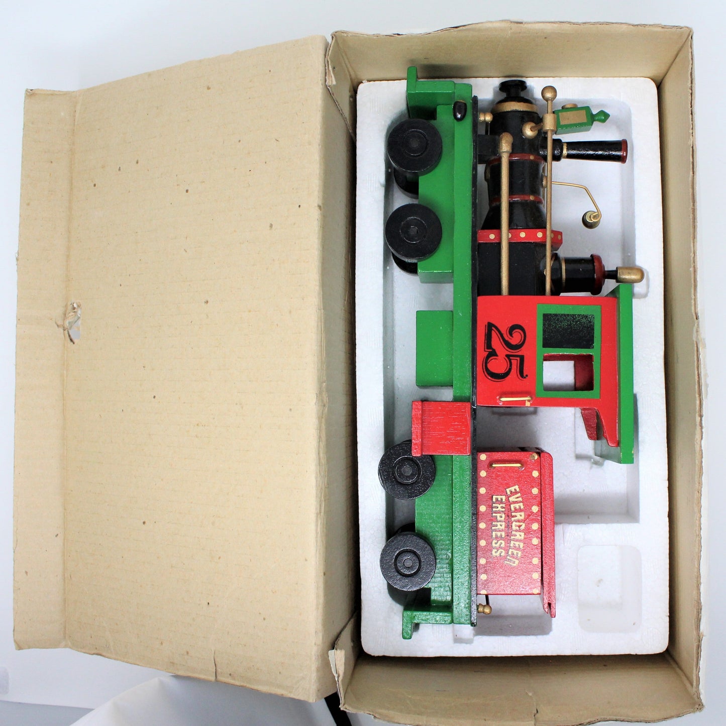 Train, Roman Inc, Christmas Train Locomotive, Musical with Smoke, Wooden, Vintage 12"