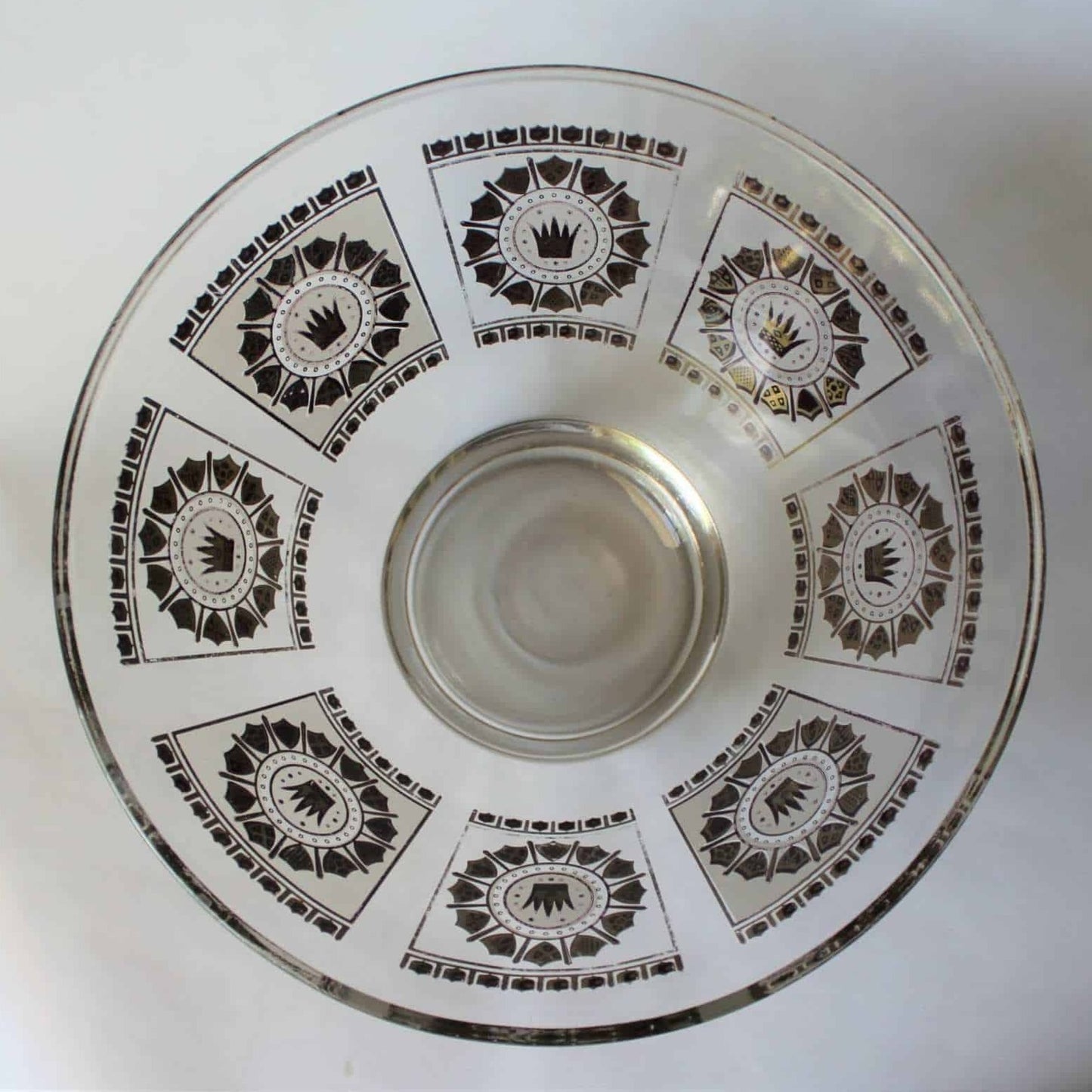 Bowl, English Crown and Shields, MCM Frosted Glass and Gold, Vintage