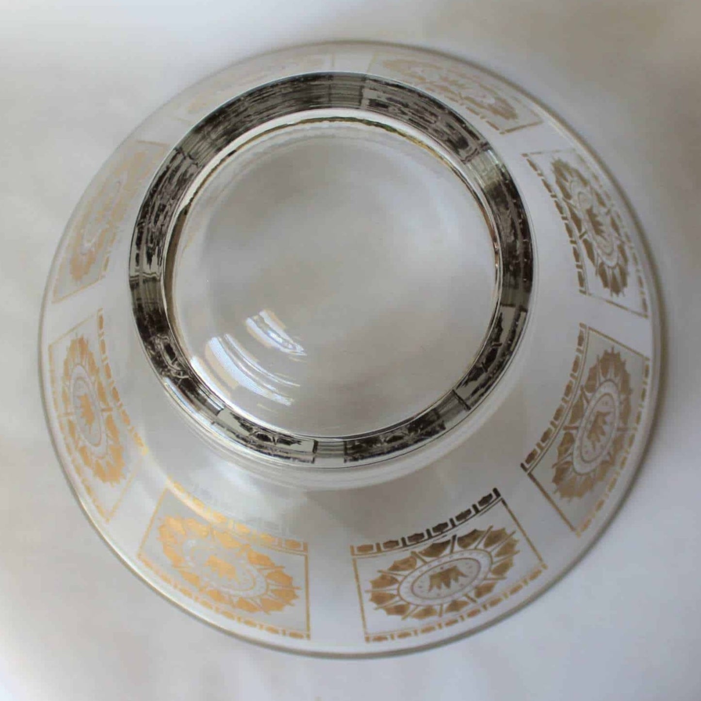 Bowl, English Crown and Shields, MCM Frosted Glass and Gold, Vintage