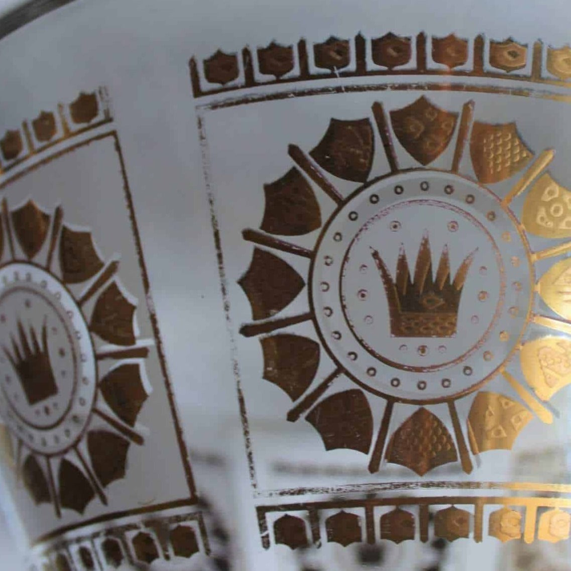 Bowl, English Crown and Shields, MCM Frosted Glass and Gold, Vintage