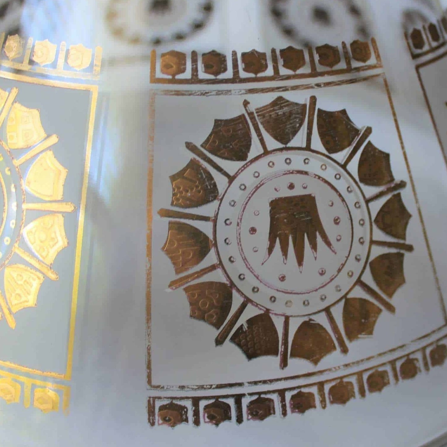Bowl, English Crown and Shields, MCM Frosted Glass and Gold, Vintage