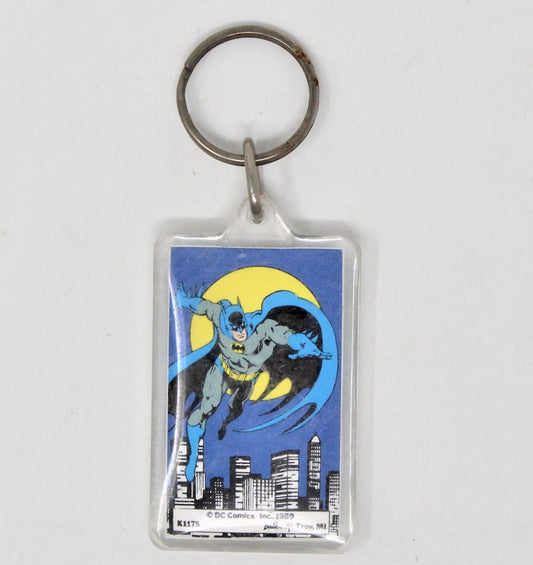 Keychain, DC Comics, Batman over Gotham City, Acrylic Key Chain 1989, Vintage, NOS RARE