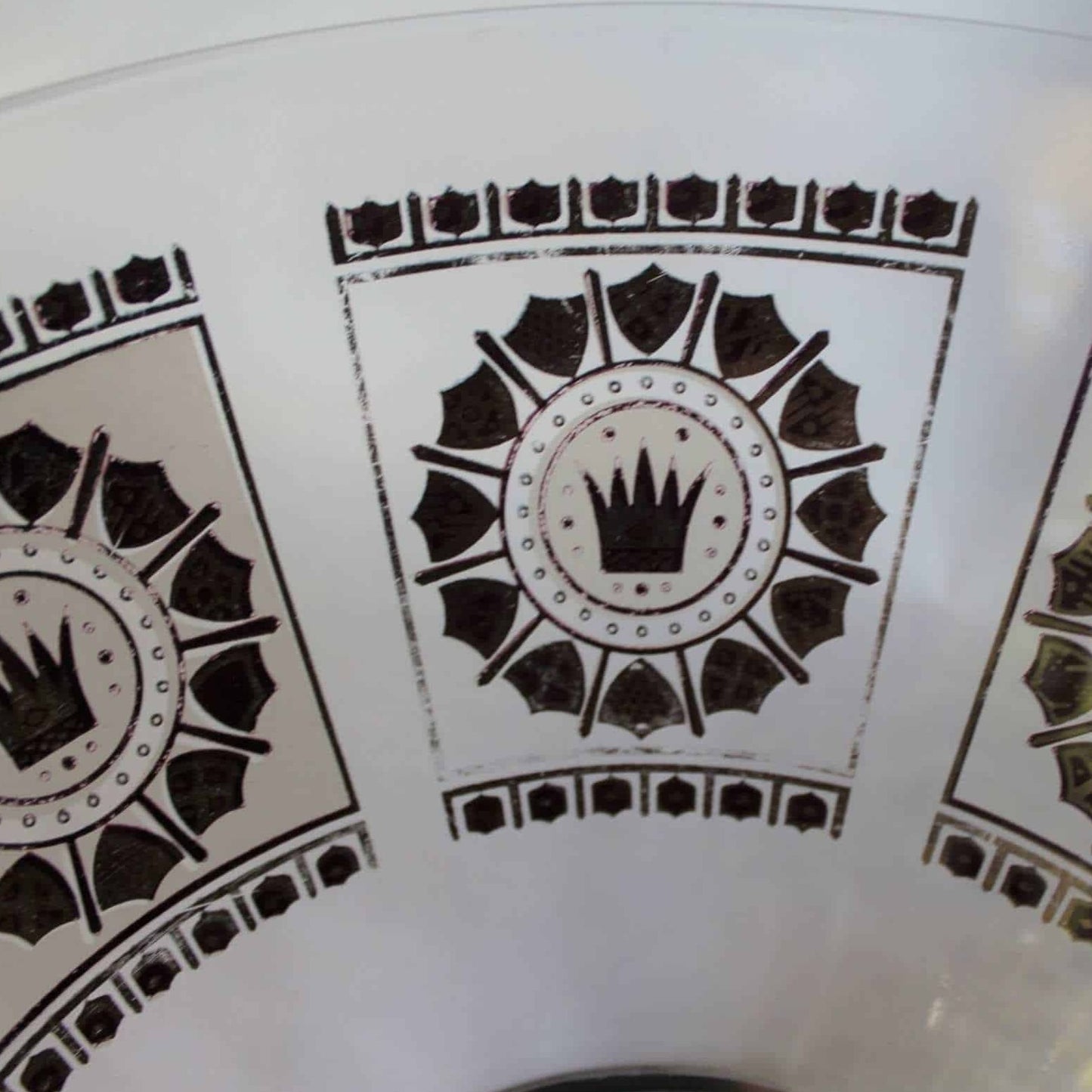 Bowl, English Crown and Shields, MCM Frosted Glass and Gold, Vintage