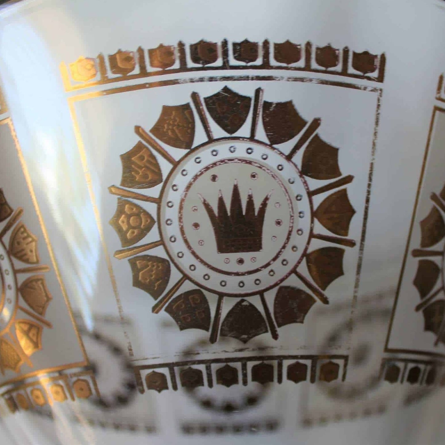 Bowl, English Crown and Shields, MCM Frosted Glass and Gold, Vintage