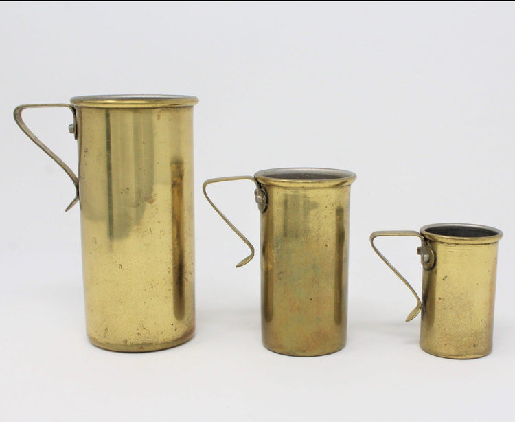 Vintage solid brass measuring cups, set of 3, stackable