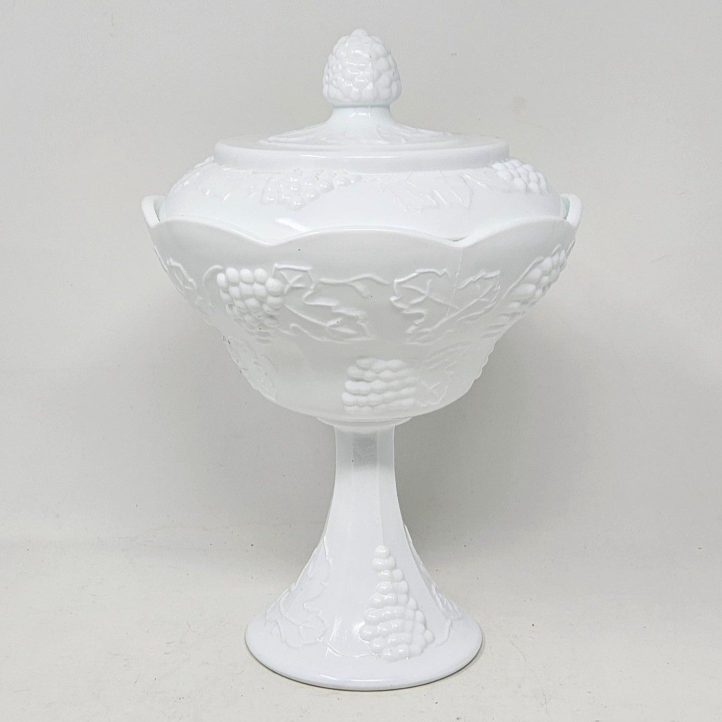 Compote / Wedding Bowl with Lid, Colony Harvest Milk Glass, Embossed Grapes, Vintage