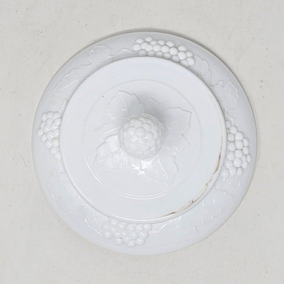 Compote / Wedding Bowl with Lid, Colony Harvest Milk Glass, Embossed Grapes, Vintage