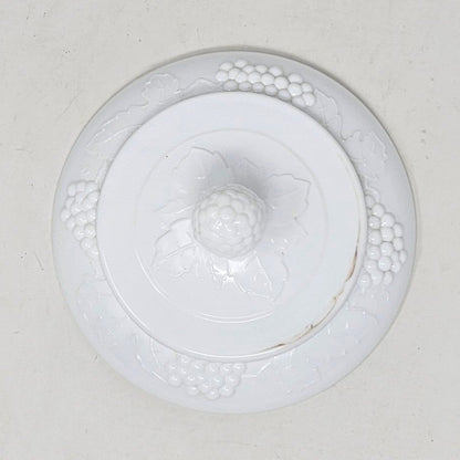 Compote / Wedding Bowl with Lid, Colony Harvest Milk Glass, Embossed Grapes, Vintage