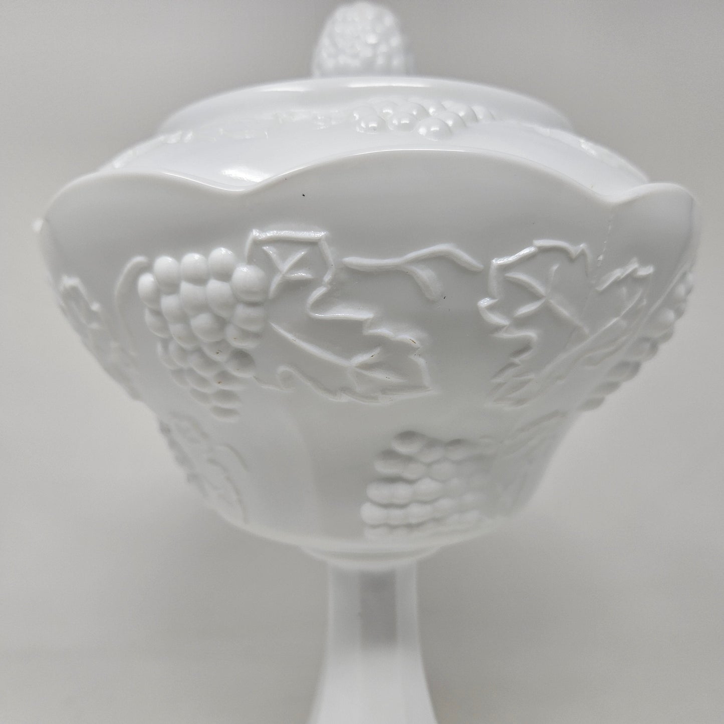 Compote / Wedding Bowl with Lid, Colony Harvest Milk Glass, Embossed Grapes, Vintage