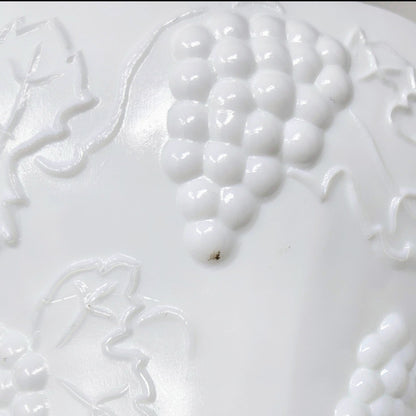 Compote / Wedding Bowl with Lid, Colony Harvest Milk Glass, Embossed Grapes, Vintage