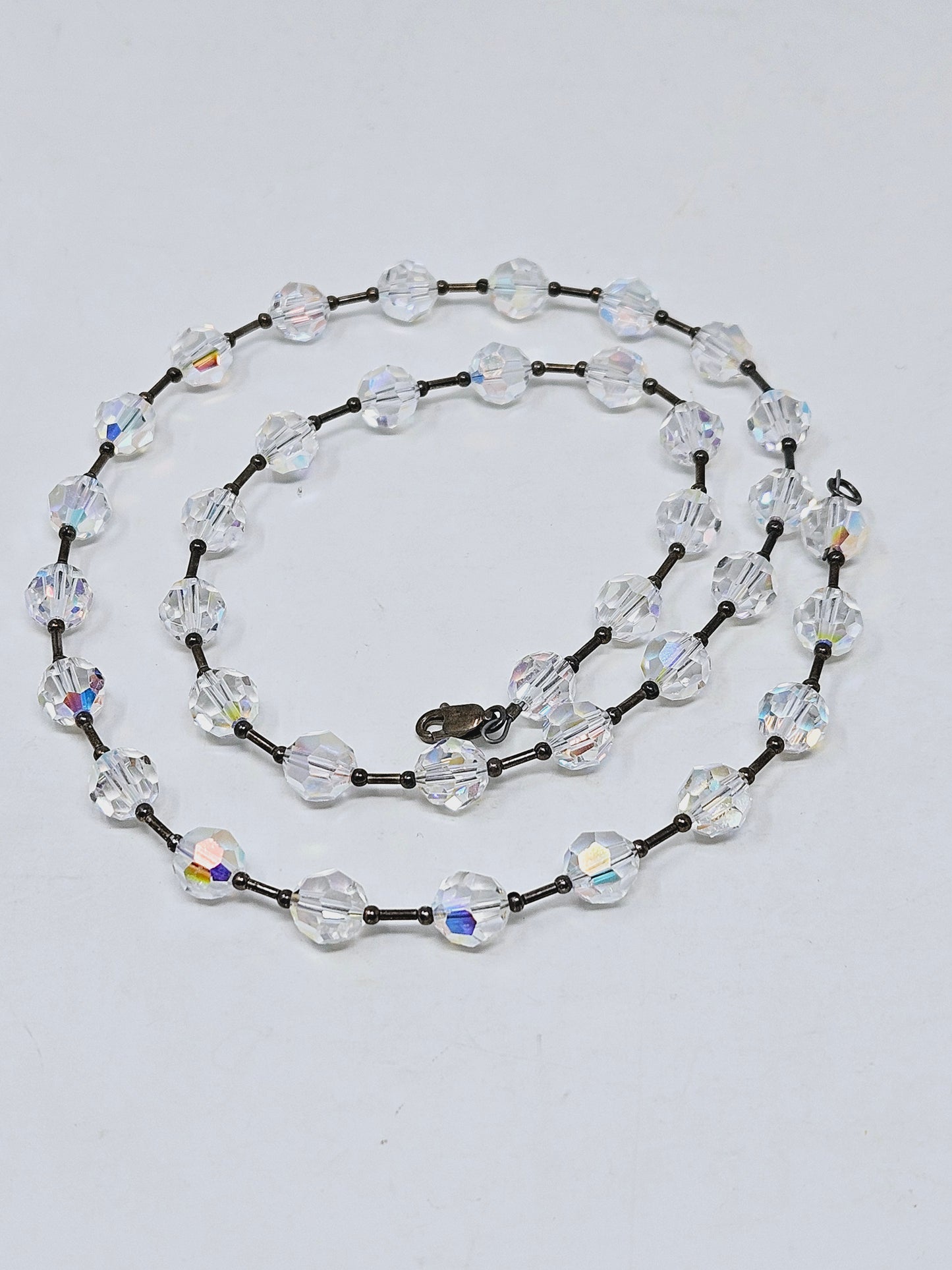 Necklace, Clear Faceted Aurora Borealis Beads, Rivière Style Necklace, Vintage