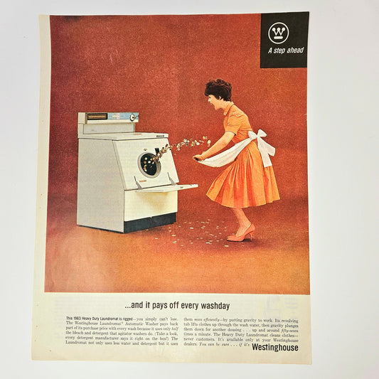 Advertisement, Westinghouse Washing Machine, Laundromat Automatic Washer, Original Magazine Ad, Vintage 1963