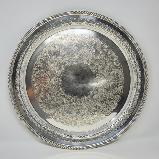 Tray, Wm Rogers ISC, Spring Flower Pattern 172, Reticulated Silverplate, 15", Vintage