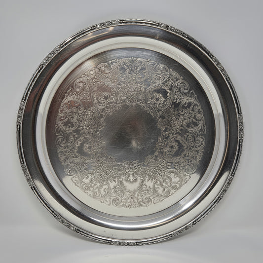 Tray, International Silver, Camille Pattern, Etched Floral Baskets & Scrolls, Silverplate, 15", Vintage c. 1971