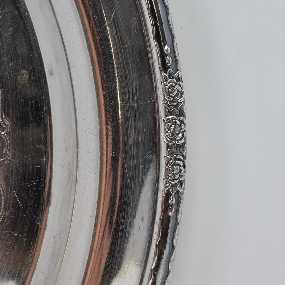Tray, International Silver, Camille Pattern, Etched Floral Baskets & Scrolls, Silverplate, 15", Vintage c. 1971