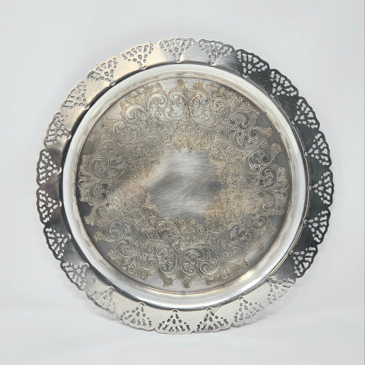 Tray, Oneida for Home Decorators, Reticulated Scroll, Silverplate, 12.75", Vintage 1950s