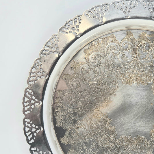 Tray, Oneida for Home Decorators, Reticulated Scroll, Silverplate, 12.75", Vintage 1950s