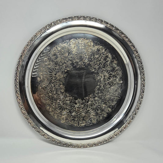 Tray, Wm Rogers ISC, Floral Pattern 772, Ornate Etched Silverplate, 15", Vintage