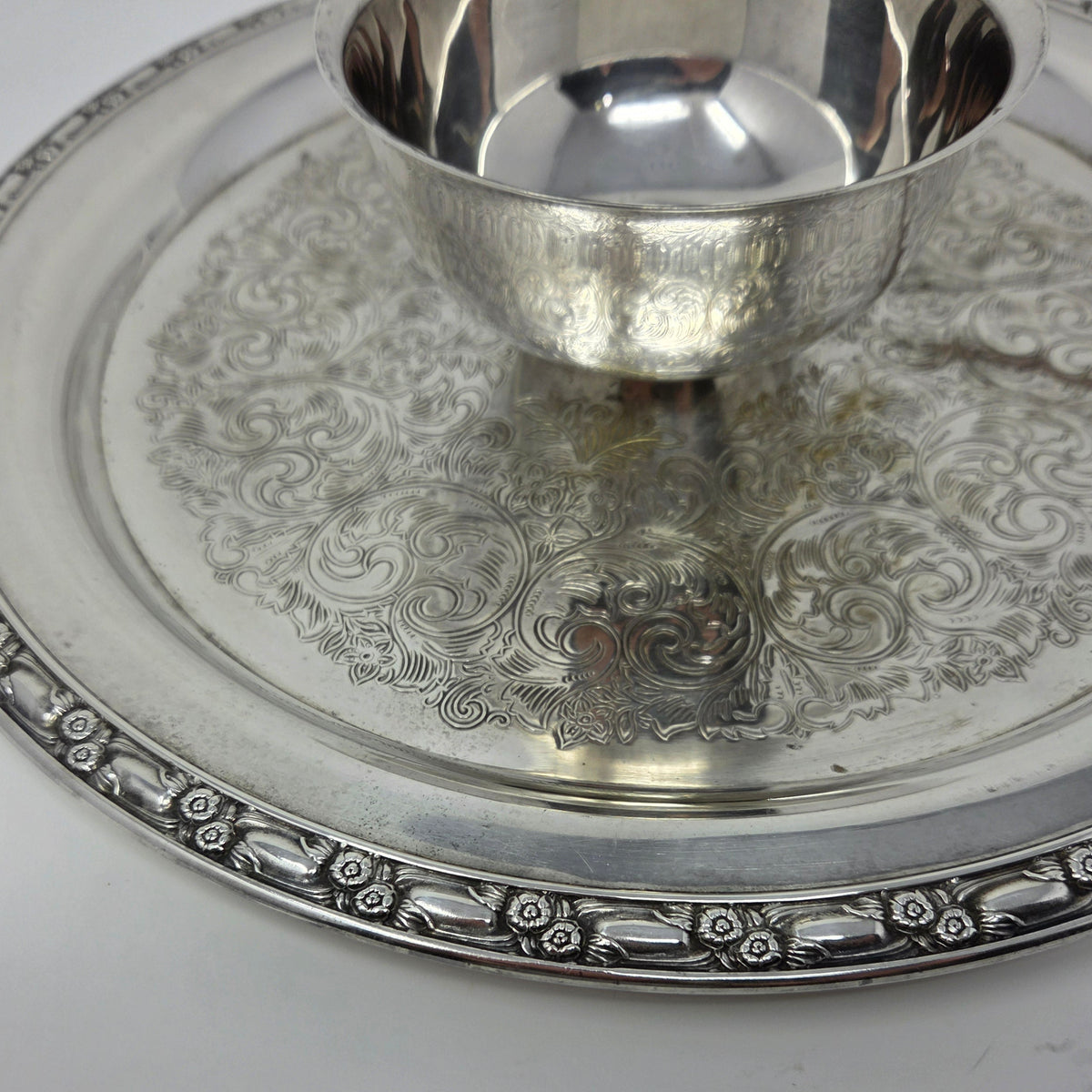 Chip & Dip Set, Oneida Silverplate, Park Lane Floral Design, Vintage 1970s