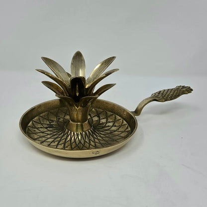 Candle Holder, Chamberstick, Pineapple Solid Brass, Hand Made, India, Vintage 1970s