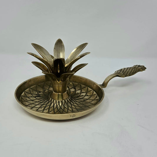 Candle Holder, Chamberstick, Pineapple Solid Brass, Hand Made, India, Vintage 1970s