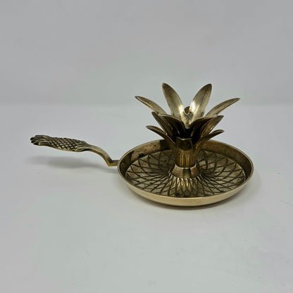 Candle Holder, Chamberstick, Pineapple Solid Brass, Hand Made, India, Vintage 1970s
