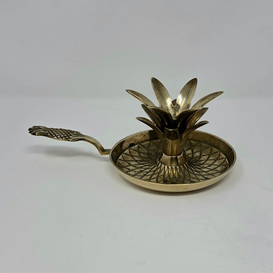 Candle Holder, Chamberstick, Pineapple Solid Brass, Hand Made, India, Vintage 1970s