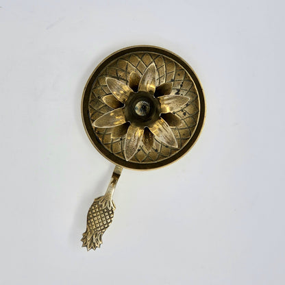 Candle Holder, Chamberstick, Pineapple Solid Brass, Hand Made, India, Vintage 1970s