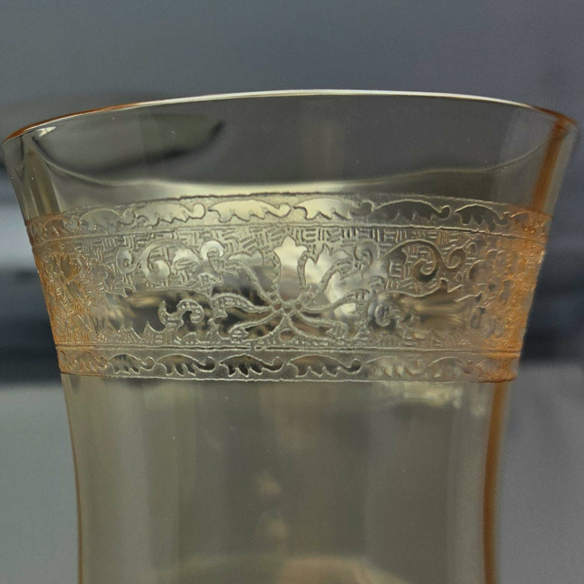 Water Goblets: Fostoria Royal Amber Set of 8, Blown Glass, Antique 1925
