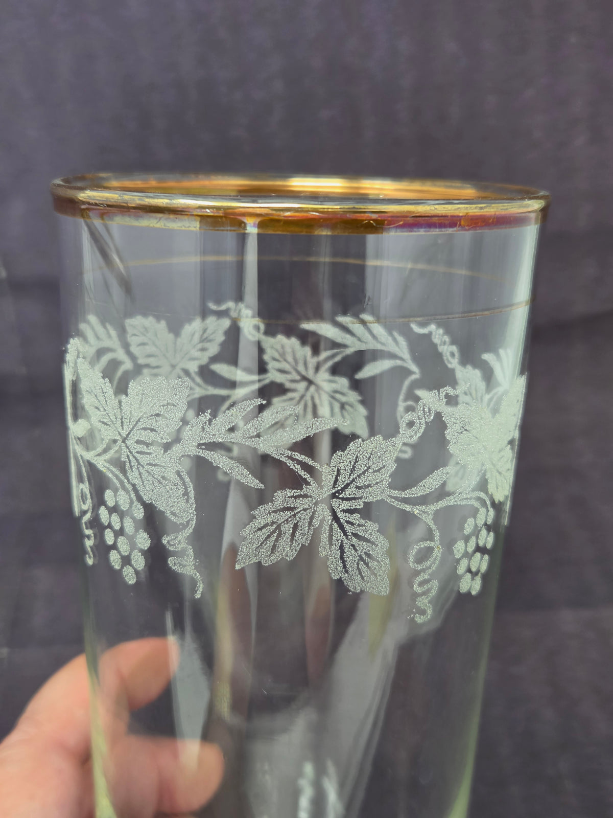 Tumblers: Bartlett Collins, Golden Grapes 806, Frosted White Grapes, Set of 2, Vintage 1947